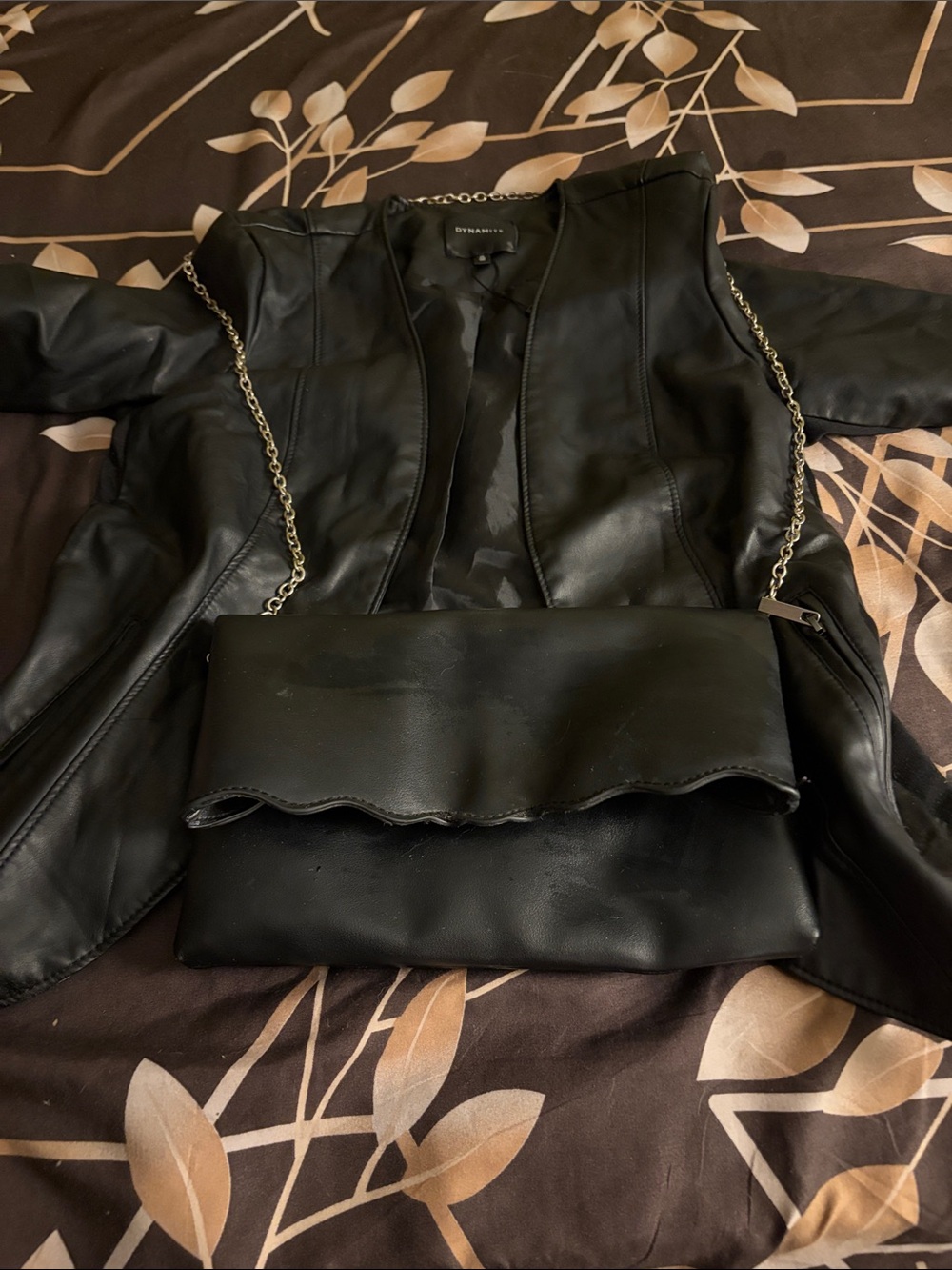 Dynamite Black Faux Leather Jacket with Chain Detail